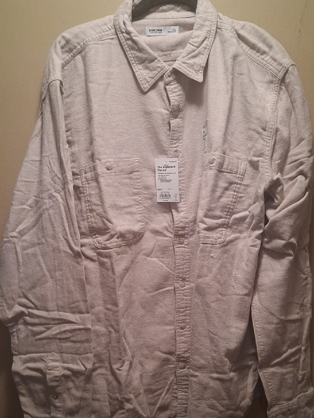 SONOMA Soft Flannel Light Beige Button-Up Workshirt Xxl